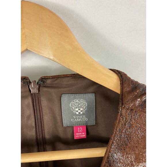 Vince Camuto Brown Wash Distressed Faux Leather Fit & Flare Dress Size 12 - Picture 5 of 10